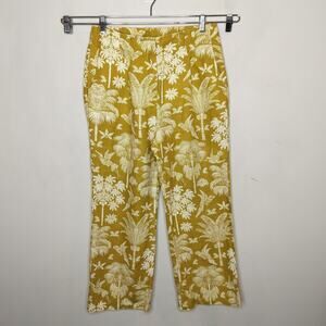 Spartina 449 Linen Cropped Pants Floral Bird Tropical Wide Leg